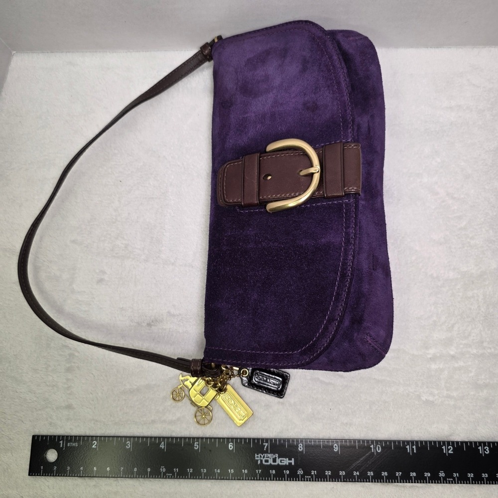 Coach Soho Purple Suede Leather Flap Shoulder Bag Buckle Gold Charm 42054 - Picture 10 of 16